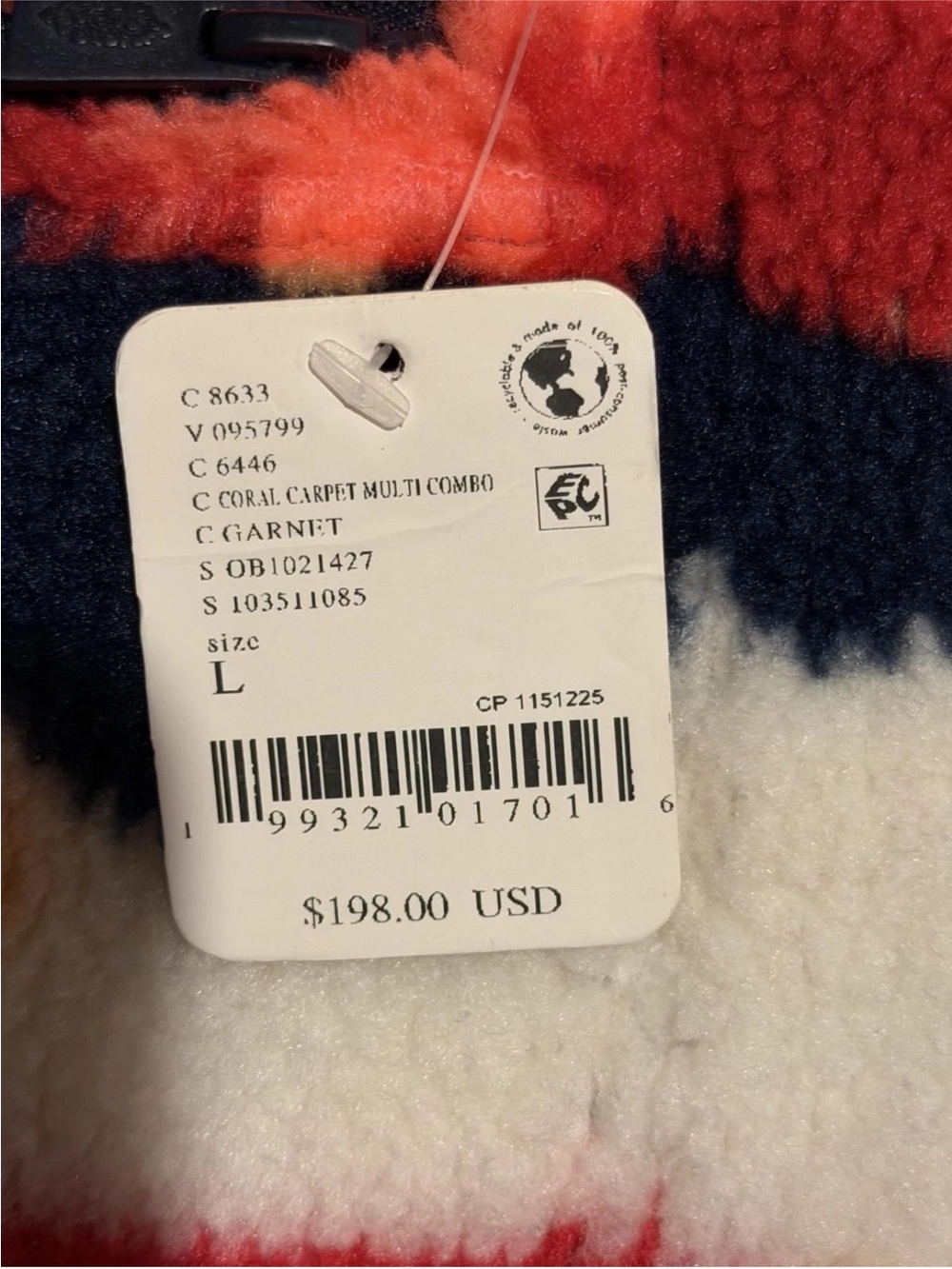 Free People Mountain High Bold Geo Sherpa Fuzzy Jacket in Red & Navy L NWT - Picture 6 of 6